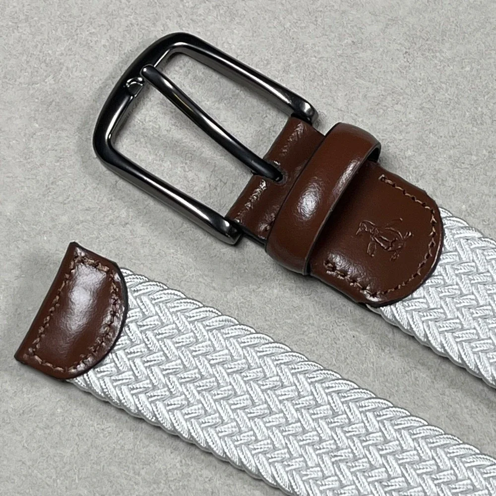 Original Penguin Braided Belt Mens L 38-40 White Brown Woven Leather HN86103